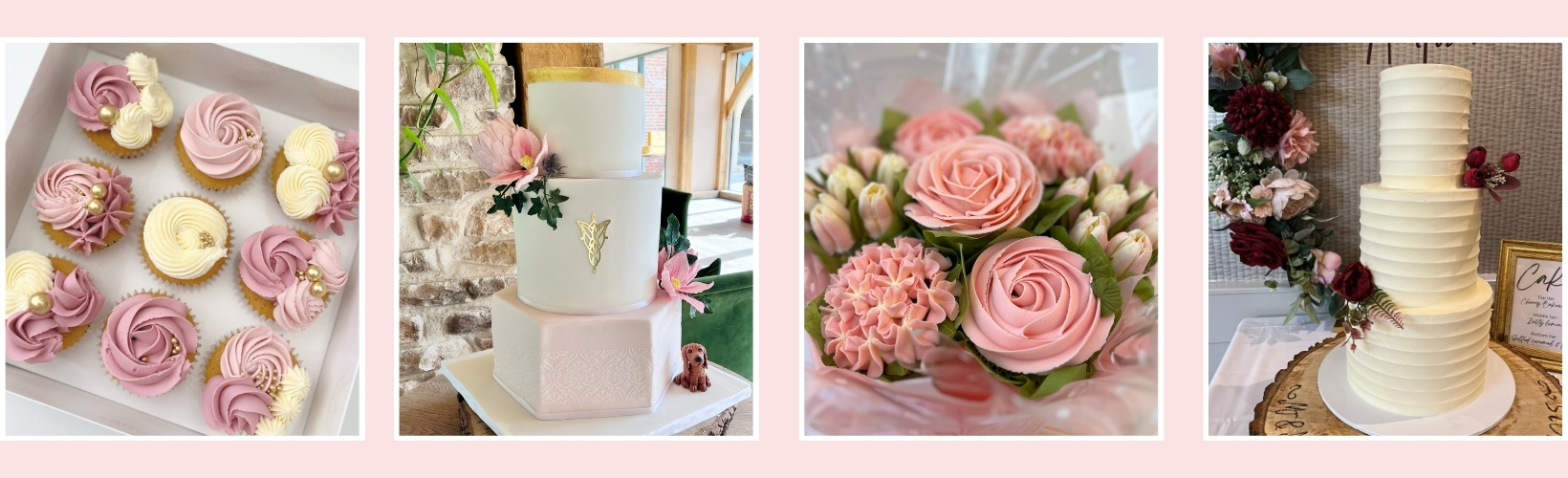 Floral cupcakes, cupcake bouquet and tiered wedding cakes by Sharon Burchall